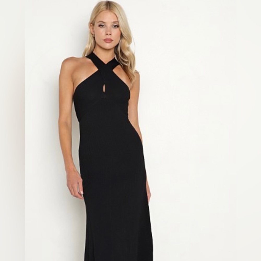 NWOT Black linen halter midi dress